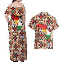 Iraq Kurdistan Region Couples Matching Off Shoulder Maxi Dress and Hawaiian Shirt Traditional Pattern Yellow Red Green - Wonder Print Shop
