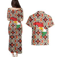 Iraq Kurdistan Region Couples Matching Puletasi and Hawaiian Shirt Traditional Pattern Yellow Red Green - Wonder Print Shop