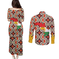 Iraq Kurdistan Region Couples Matching Puletasi and Long Sleeve Button Shirt Traditional Pattern Yellow Red Green - Wonder Print Shop