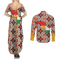 Iraq Kurdistan Region Couples Matching Summer Maxi Dress and Long Sleeve Button Shirt Traditional Pattern Yellow Red Green - Wonder Print Shop
