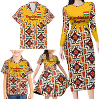 Iraq Kurdistan Region Family Matching Long Sleeve Bodycon Dress and Hawaiian Shirt Traditional Pattern Yellow Red Green - Wonder Print Shop