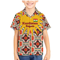 Iraq Kurdistan Region Family Matching Mermaid Dress and Hawaiian Shirt Traditional Pattern Yellow Red Green - Wonder Print Shop