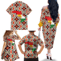 Iraq Kurdistan Region Family Matching Off The Shoulder Long Sleeve Dress and Hawaiian Shirt Traditional Pattern Yellow Red Green - Wonder Print Shop