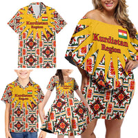 Iraq Kurdistan Region Family Matching Off Shoulder Short Dress and Hawaiian Shirt Traditional Pattern Yellow Red Green - Wonder Print Shop