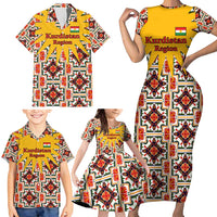 Iraq Kurdistan Region Family Matching Short Sleeve Bodycon Dress and Hawaiian Shirt Traditional Pattern Yellow Red Green - Wonder Print Shop