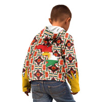 Iraq Kurdistan Region Kid Hoodie Traditional Pattern Yellow Red Green - Wonder Print Shop
