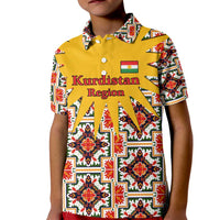 Iraq Kurdistan Region Kid Polo Shirt Traditional Pattern Yellow Red Green - Wonder Print Shop