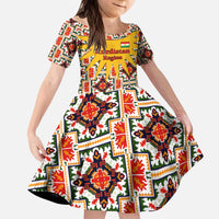 Iraq Kurdistan Region Kid Short Sleeve Dress Traditional Pattern Yellow Red Green - Wonder Print Shop
