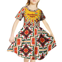 Iraq Kurdistan Region Kid Short Sleeve Dress Traditional Pattern Yellow Red Green - Wonder Print Shop