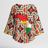 Iraq Kurdistan Region Kimono Sleeve Blouse Traditional Pattern Yellow Red Green - Wonder Print Shop