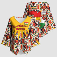 Iraq Kurdistan Region Kimono Sleeve Blouse Traditional Pattern Yellow Red Green - Wonder Print Shop