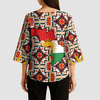 Iraq Kurdistan Region Kimono Sleeve Blouse Traditional Pattern Yellow Red Green - Wonder Print Shop