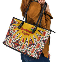 Iraq Kurdistan Region Leather Tote Bag Traditional Pattern Yellow Red Green - Wonder Print Shop