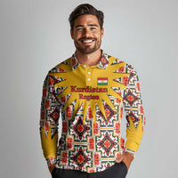 Iraq Kurdistan Region Long Sleeve Polo Shirt Traditional Pattern Yellow Red Green - Wonder Print Shop