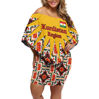Iraq Kurdistan Region Off Shoulder Short Dress Traditional Pattern Yellow Red Green - Wonder Print Shop