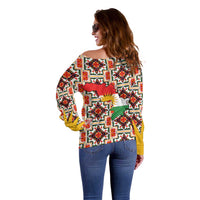 Iraq Kurdistan Region Off Shoulder Sweater Traditional Pattern Yellow Red Green - Wonder Print Shop