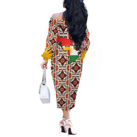 Iraq Kurdistan Region Off The Shoulder Long Sleeve Dress Traditional Pattern Yellow Red Green - Wonder Print Shop