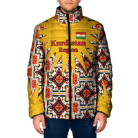Iraq Kurdistan Region Padded Jacket Traditional Pattern Yellow Red Green - Wonder Print Shop