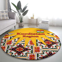Iraq Kurdistan Region Round Carpet Traditional Pattern Yellow Red Green - Wonder Print Shop