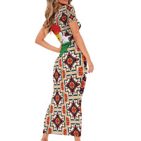 Iraq Kurdistan Region Short Sleeve Bodycon Dress Traditional Pattern Yellow Red Green - Wonder Print Shop