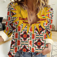 Iraq Kurdistan Region Women Casual Shirt Traditional Pattern Yellow Red Green - Wonder Print Shop