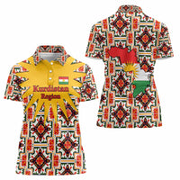 Iraq Kurdistan Region Women Polo Shirt Traditional Pattern Yellow Red Green - Wonder Print Shop