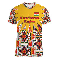 Iraq Kurdistan Region Women V-Neck T-Shirt Traditional Pattern Yellow Red Green - Wonder Print Shop