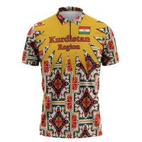 Iraq Kurdistan Region Zipper Polo Shirt Traditional Pattern Yellow Red Green - Wonder Print Shop