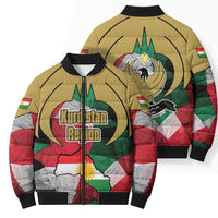 Kurdistan Region Iraq Bomber Puffer Jacket Eagle Emblem Red Green Black - Wonder Print Shop