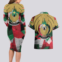 Kurdistan Region Iraq Couples Matching Long Sleeve Bodycon Dress and Hawaiian Shirt Eagle Emblem Red Green Black - Wonder Print Shop