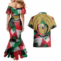 Kurdistan Region Iraq Couples Matching Mermaid Dress and Hawaiian Shirt Eagle Emblem Red Green Black - Wonder Print Shop