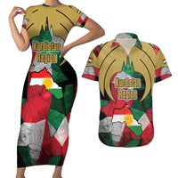 Kurdistan Region Iraq Couples Matching Short Sleeve Bodycon Dress and Hawaiian Shirt Eagle Emblem Red Green Black - Wonder Print Shop