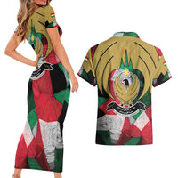 Kurdistan Region Iraq Couples Matching Short Sleeve Bodycon Dress and Hawaiian Shirt Eagle Emblem Red Green Black - Wonder Print Shop