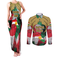 Kurdistan Region Iraq Couples Matching Tank Maxi Dress and Long Sleeve Button Shirt Eagle Emblem Red Green Black - Wonder Print Shop