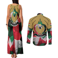 Kurdistan Region Iraq Couples Matching Tank Maxi Dress and Long Sleeve Button Shirt Eagle Emblem Red Green Black - Wonder Print Shop