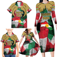 Kurdistan Region Iraq Family Matching Long Sleeve Bodycon Dress and Hawaiian Shirt Eagle Emblem Red Green Black - Wonder Print Shop