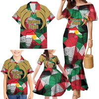 Kurdistan Region Iraq Family Matching Mermaid Dress and Hawaiian Shirt Eagle Emblem Red Green Black - Wonder Print Shop