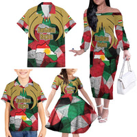 Kurdistan Region Iraq Family Matching Off The Shoulder Long Sleeve Dress and Hawaiian Shirt Eagle Emblem Red Green Black - Wonder Print Shop