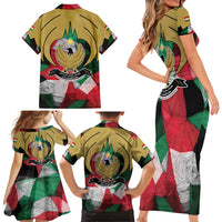 Kurdistan Region Iraq Family Matching Short Sleeve Bodycon Dress and Hawaiian Shirt Eagle Emblem Red Green Black - Wonder Print Shop
