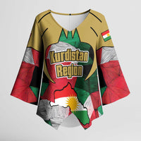 Kurdistan Region Iraq Kimono Sleeve Blouse Eagle Emblem Red Green Black - Wonder Print Shop