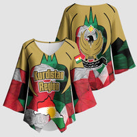Kurdistan Region Iraq Kimono Sleeve Blouse Eagle Emblem Red Green Black - Wonder Print Shop