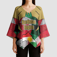 Kurdistan Region Iraq Kimono Sleeve Blouse Eagle Emblem Red Green Black - Wonder Print Shop