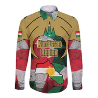 Kurdistan Region Iraq Long Sleeve Button Shirt Eagle Emblem Red Green Black - Wonder Print Shop