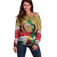 Kurdistan Region Iraq Off Shoulder Sweater Eagle Emblem Red Green Black - Wonder Print Shop