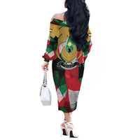 Kurdistan Region Iraq Off The Shoulder Long Sleeve Dress Eagle Emblem Red Green Black - Wonder Print Shop