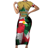 Kurdistan Region Iraq Short Sleeve Bodycon Dress Eagle Emblem Red Green Black - Wonder Print Shop