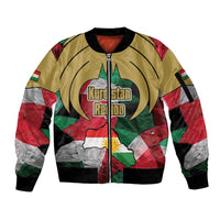 Kurdistan Region Iraq Sleeve Zip Bomber Jacket Eagle Emblem Red Green Black - Wonder Print Shop