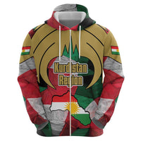 Kurdistan Region Iraq Zip Hoodie Eagle Emblem Red Green Black - Wonder Print Shop