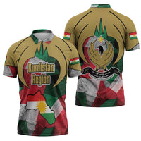 Kurdistan Region Iraq Zipper Polo Shirt Eagle Emblem Red Green Black - Wonder Print Shop