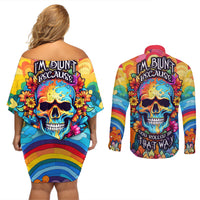 Floral Skull Couples Matching Off Shoulder Short Dress and Long Sleeve Button Shirts I'm Blunt because god rolled me that way - Wonder Print Shop